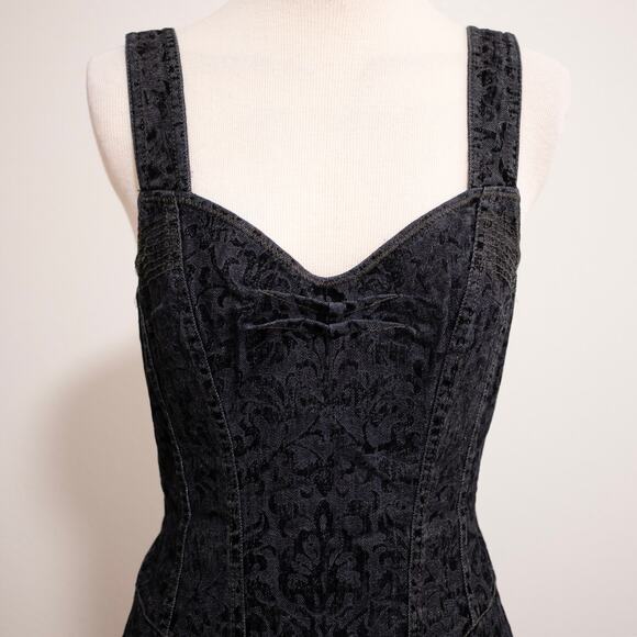 Betsey Johnson Vintage Y2K 2000s Damask Denim Floral Print Mini Dress SZ 6 - Picture 4 of 6